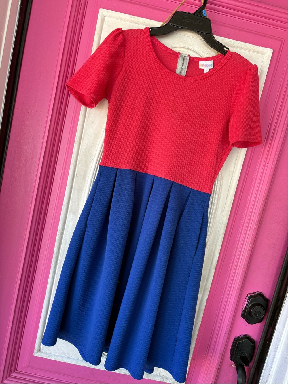 Blue & coral pink Fit-and-Flare women’s Dress by lularoe